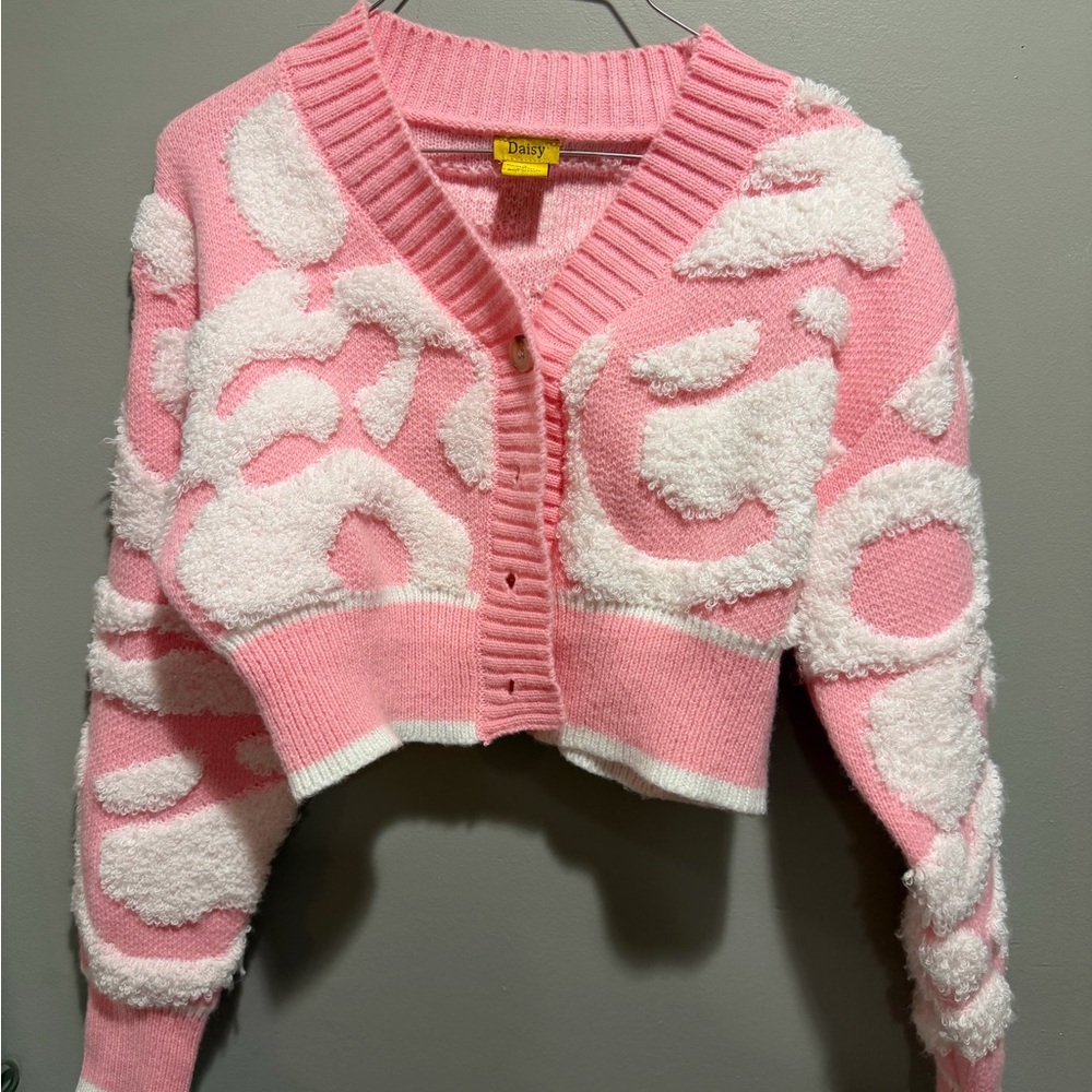 Rainbow Pink and White Textured Cardigan